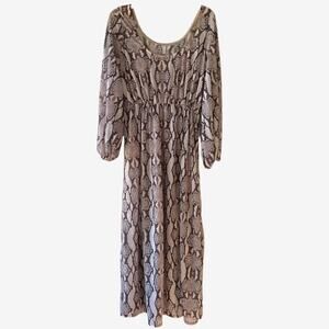 ASOS Maxi Dress Size 8 Sheer Snake Print Scoop Neck Chiffon Long Sleeve Slit